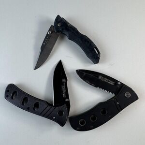 Smith & Wesson Extreme Ops & Buck Folding Pocket Knife Lot Black Clip Drop EDC
